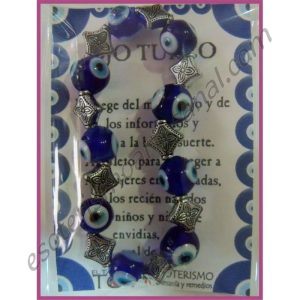 OJO TURCO - PULSERA - 9 BOLAS Y ENTREPIEZAS METAL ROMBO FLOR