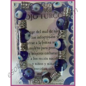 OJO TURCO - PULSERA - 10 BOLAS ENTREPIEZAS METAL CILINDROS