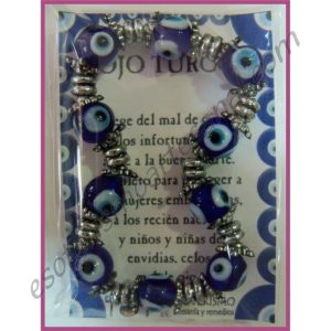 OJO TURCO - PULSERA - 10 BOLAS ENTREPIEZAS METAL TRIPLES