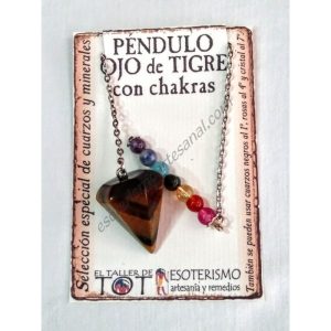 PÉNDULO mineral OJO DE TIGRE con CHAKRAS- facetado - 02