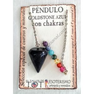 PÉNDULO mineral GOLDSTONE AZUL con CHAKRAS- liso - 02