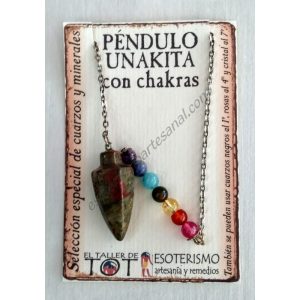 PÉNDULO mineral UNAKITA con CHAKRAS- bala - 01