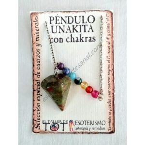 PÉNDULO mineral UNAKITA con CHAKRAS- facetado - 02