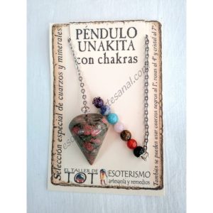 PÉNDULO mineral UNAKITA con CHAKRAS- liso - 04