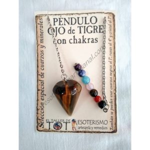 PÉNDULO mineral OJO DE TIGRE con CHAKRAS- liso - 05