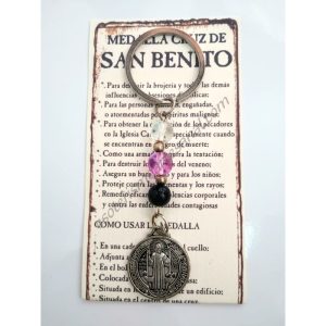SAN BENITO - medalla cruz mediana con bolas de cristal - LLAVERO