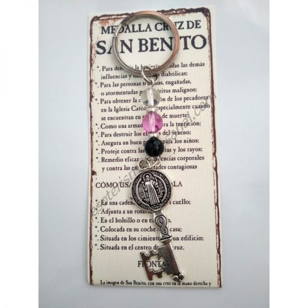 SAN BENITO - medalla cruz llave con bolas de cristal- LLAVERO