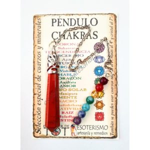 PÉNDULO mineral JASPE ROJO con CHAKRAS- punta - 03