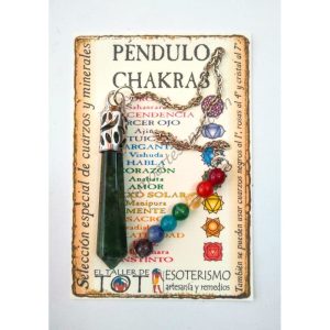 PÉNDULO mineral JASPE VERDE con CHAKRAS- punta - 04